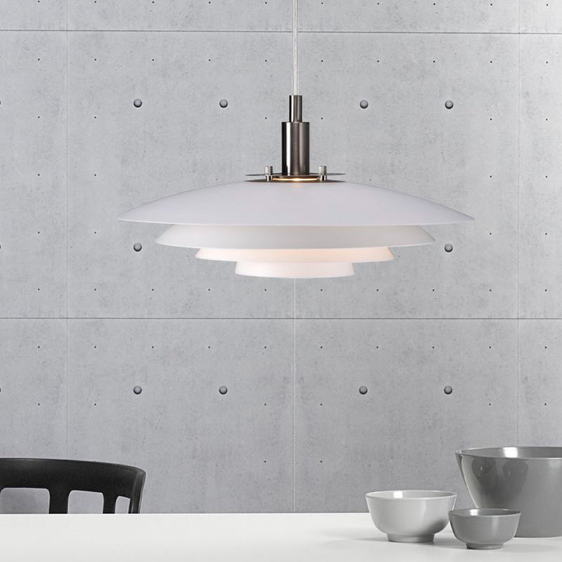 Nordic Style Minimalist Flying Saucer Hanging Light 15" Wide White Metal Single Bulb Lighting Fixture in Bedroom