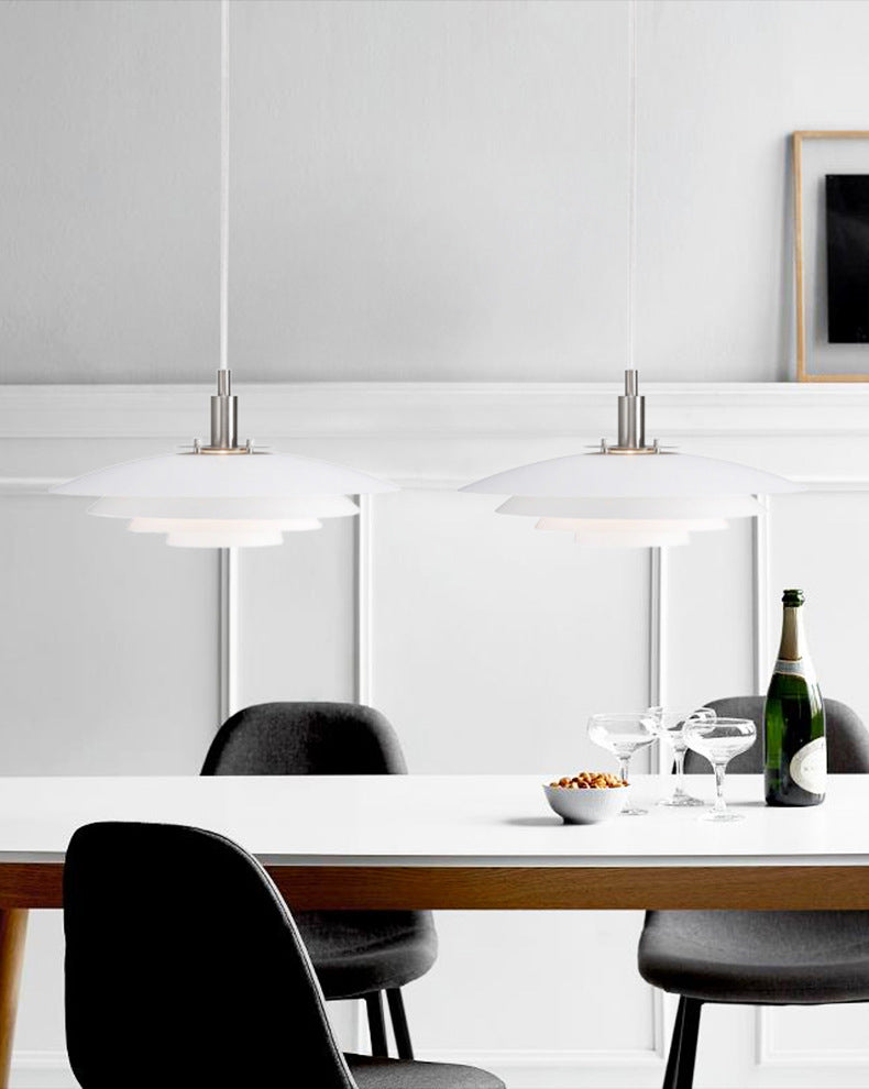 Nordic Style Minimalist Flying Saucer Hanging Light 15" Wide White Metal Single Bulb Lighting Fixture in Bedroom