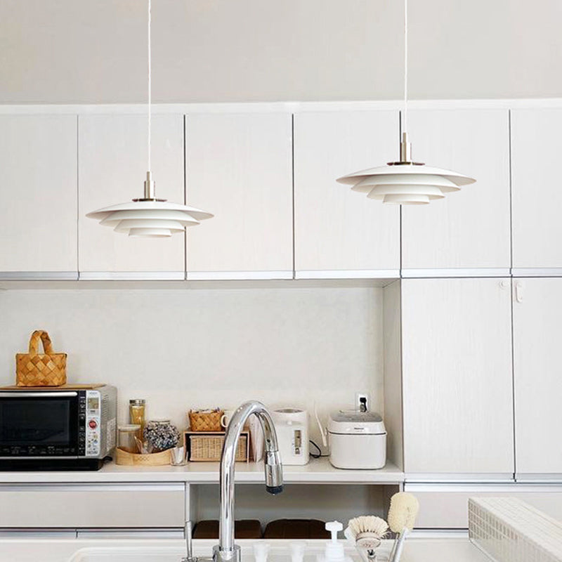 Nordic Style Minimalist Flying Saucer Hanging Light 15" Wide White Metal Single Bulb Lighting Fixture in Bedroom