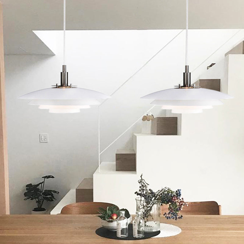 Nordic Style Minimalist Flying Saucer Hanging Light 15" Wide White Metal Single Bulb Lighting Fixture in Bedroom