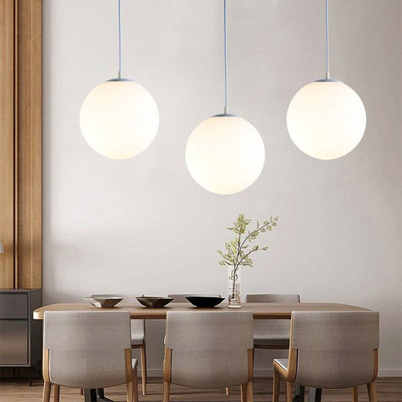 Milk White Acrylic Ball Shade Hanging Light Modern Simplicity 1-Light Suspension Lighting Fixture For Kitchen Bar