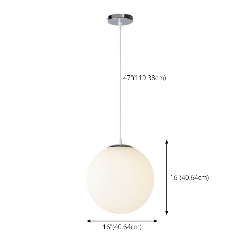 Milk White Acrylic Ball Shade Hanging Light Modern Simplicity 1-Light Suspension Lighting Fixture For Kitchen Bar