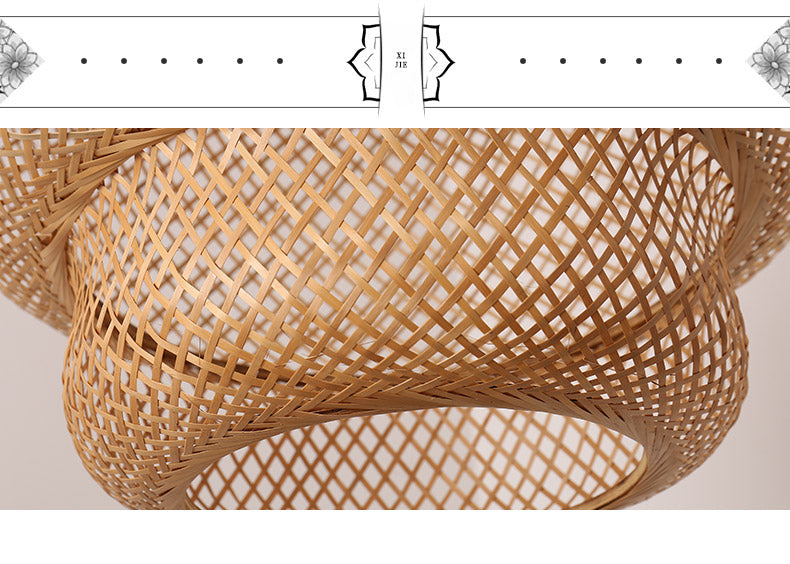 Asian Style Bamboo Weaving Lantern Hanging Light Wooden Single Bulb Ceiling Suspension Lamp for Cafe Shop