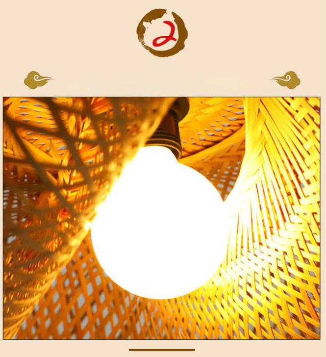 Straw Hat Shaped Bamboo Weaving Suspension Lamp Asian Style Single Bulb Hanging Light with 47" Adjustable Hanging Wire