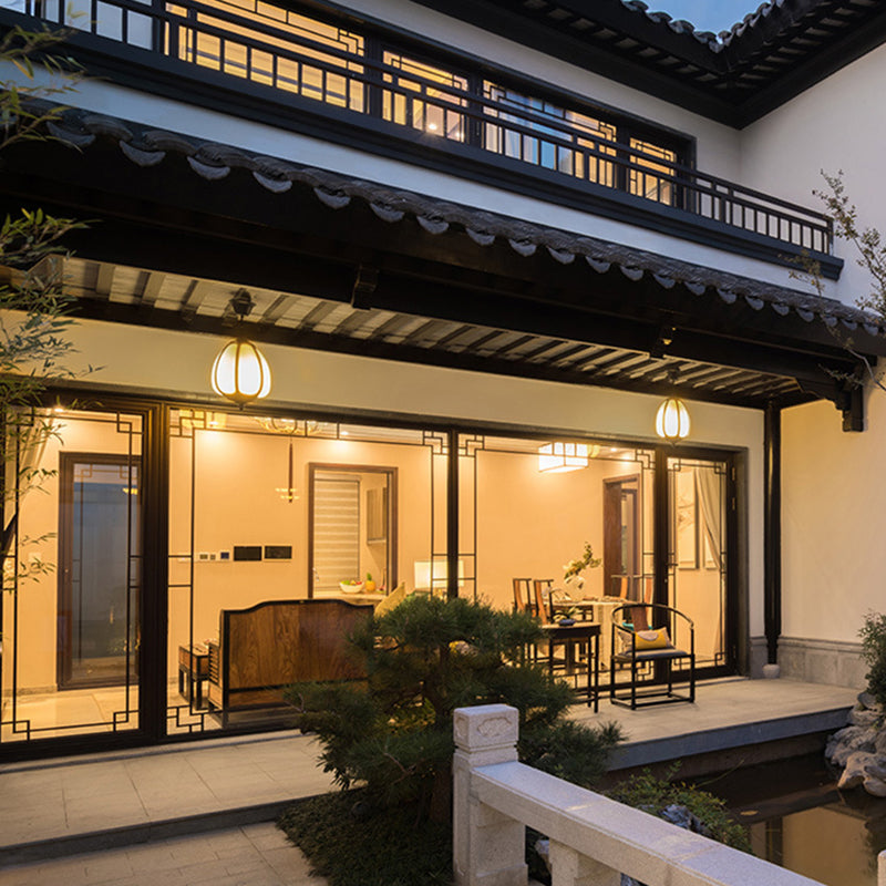 Resin Imitation Jade Shade Pumpkin Hanging Light Black Aluminum Frame Corridor Aisle Lighting Pendant with 23.5" Adjustable Chain