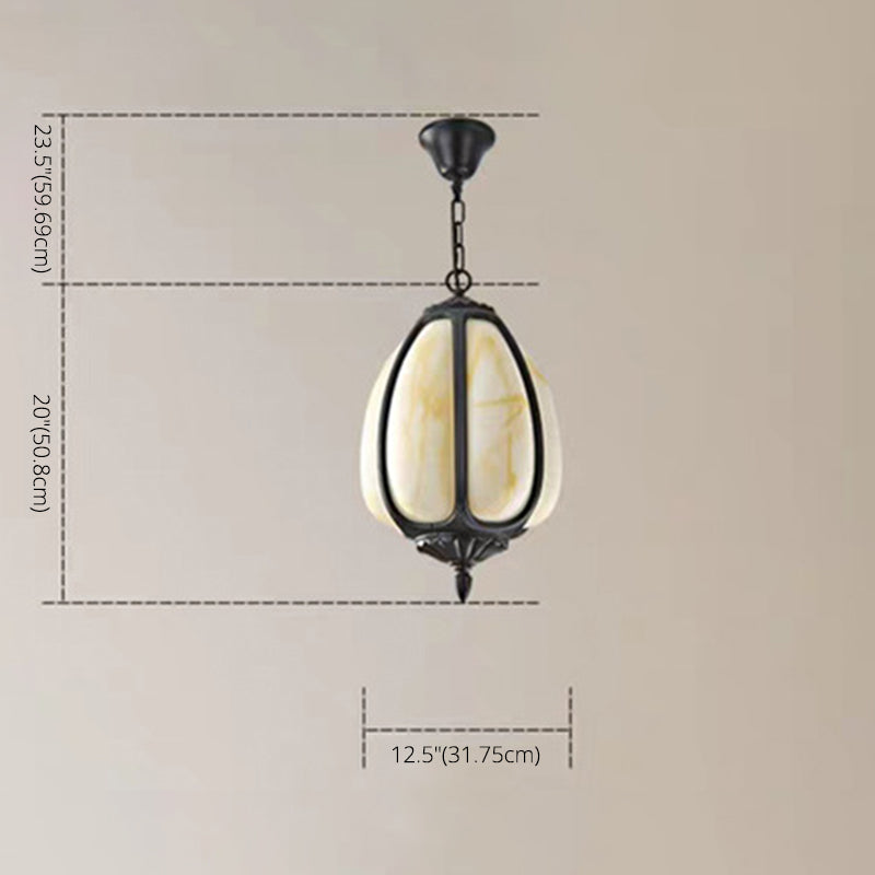 Resin Imitation Jade Shade Pumpkin Hanging Light Black Aluminum Frame Corridor Aisle Lighting Pendant with 23.5" Adjustable Chain