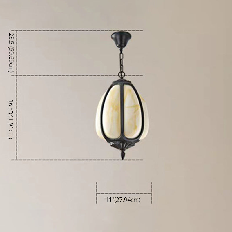 Resin Imitation Jade Shade Pumpkin Hanging Light Black Aluminum Frame Corridor Aisle Lighting Pendant with 23.5" Adjustable Chain
