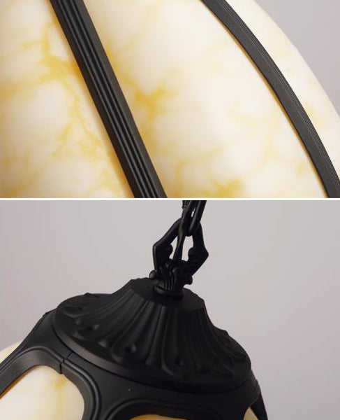 Resin Imitation Jade Shade Pumpkin Hanging Light Black Aluminum Frame Corridor Aisle Lighting Pendant with 23.5" Adjustable Chain