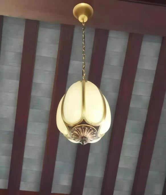 Resin Imitation Jade Shade Pumpkin Hanging Light Black Aluminum Frame Corridor Aisle Lighting Pendant with 23.5" Adjustable Chain