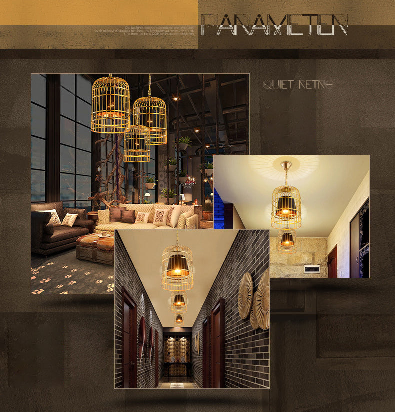 Golden Birdcage Design Metal Suspension Lichte stof Schaduw Creatief verlichtingsarmatuur met 35,5 "verstelbare hangende ketens