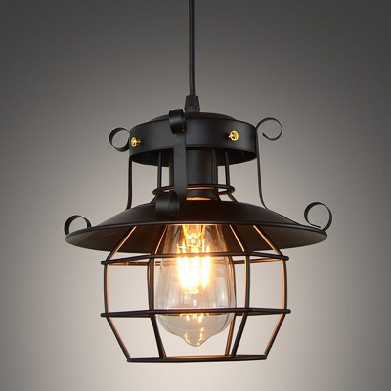 Lampadina a singolo bulbo in stile industriale a sospensione in ferro diamante in gabbia lampada appesa per le scale del corridoio
