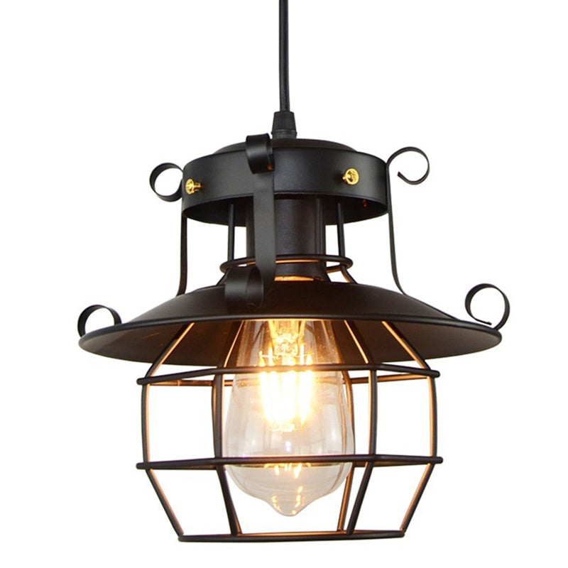 Lampadina a singolo bulbo in stile industriale a sospensione in ferro diamante in gabbia lampada appesa per le scale del corridoio