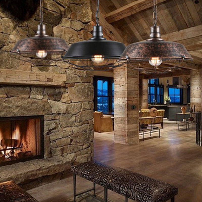 Luce sospesa retrò larga 18 pollici con sfumatura industriale in stile industriale a gambo di ferro per corridoio per corridoio per corridoio per corridoio