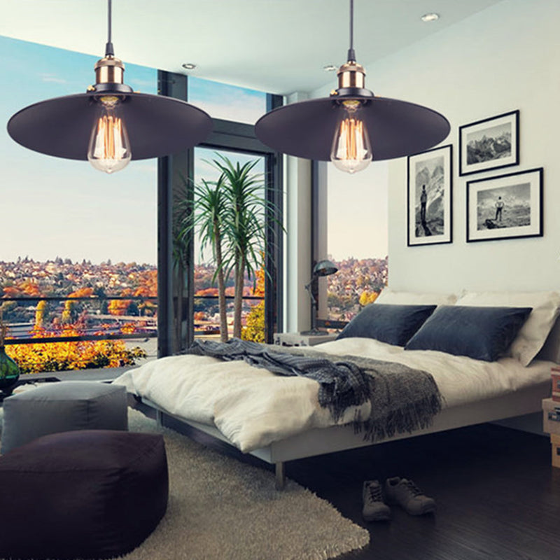 Zwarte schotelschaduw hanglamp retro metalen metalen lamp hangende lamp voor slaapkamer