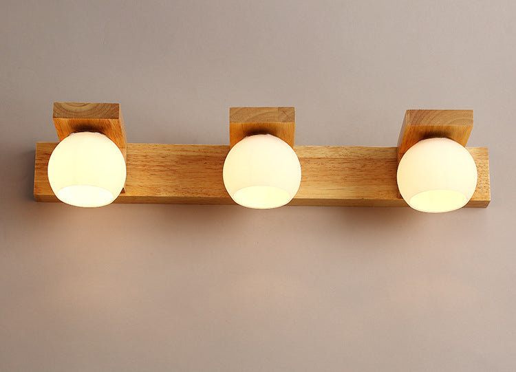 Bola de vidrio tocador de tocador apliques nórdico lámpara de tocador de madera para baño