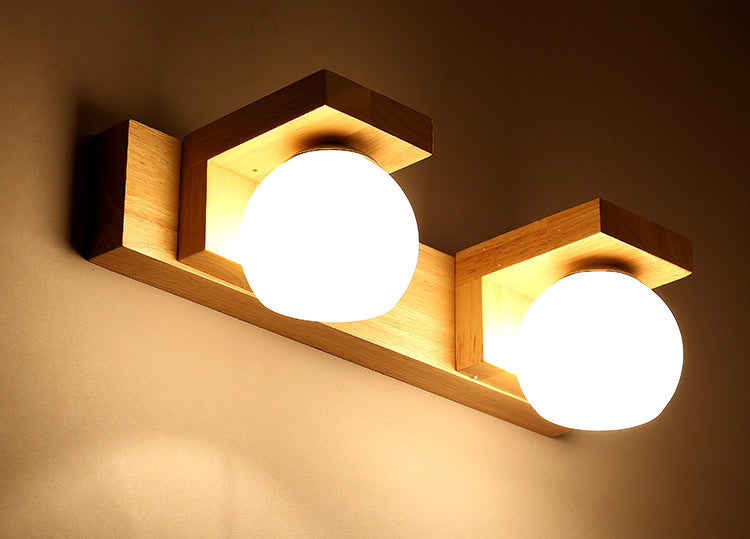 Bola de vidrio tocador de tocador apliques nórdico lámpara de tocador de madera para baño