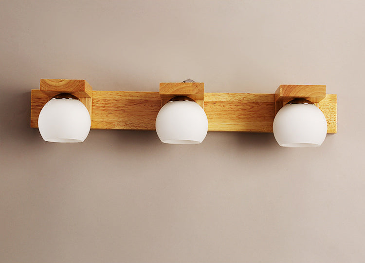 Bola de vidrio tocador de tocador apliques nórdico lámpara de tocador de madera para baño