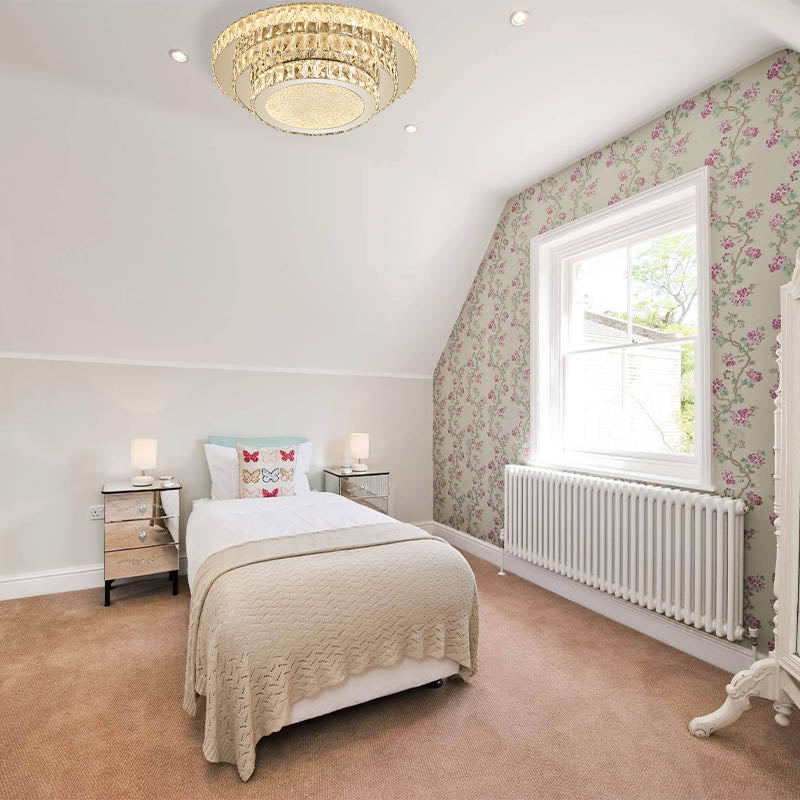 18 "/21.5" W LED Tre - Tiered Flush Light Fixture Modern White Crystal Flush Mount Lighting per Bedroom in Warm / White Light / Remote Control Stepless Dimming