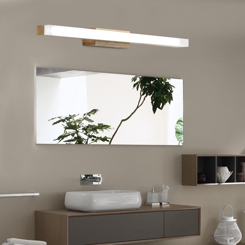Natural Oak Linear Bathroom Vanity Light Fixture Acrylic Anti-fogging Shade Vanity Mirror Light