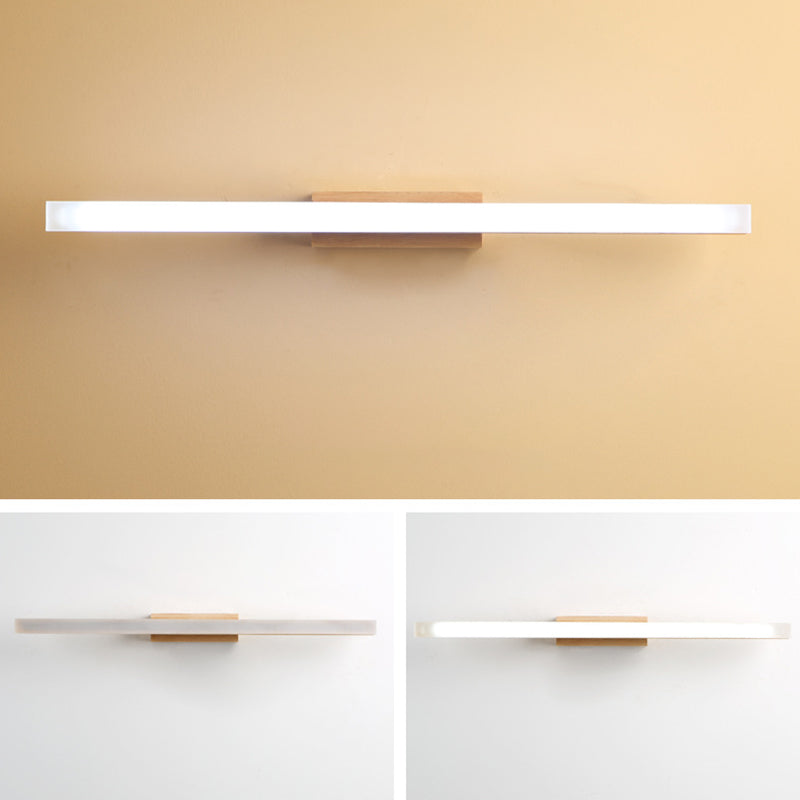 Natural Oak Linear Bathroom Vanity Light Fixture Acrylic Anti-fogging Shade Vanity Mirror Light