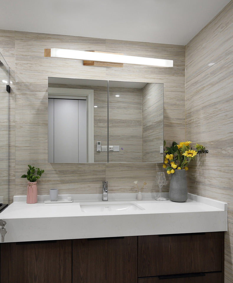 Natural Oak Linear Bathroom Vanity Light Fixture Acrylic Anti-fogging Shade Vanity Mirror Light