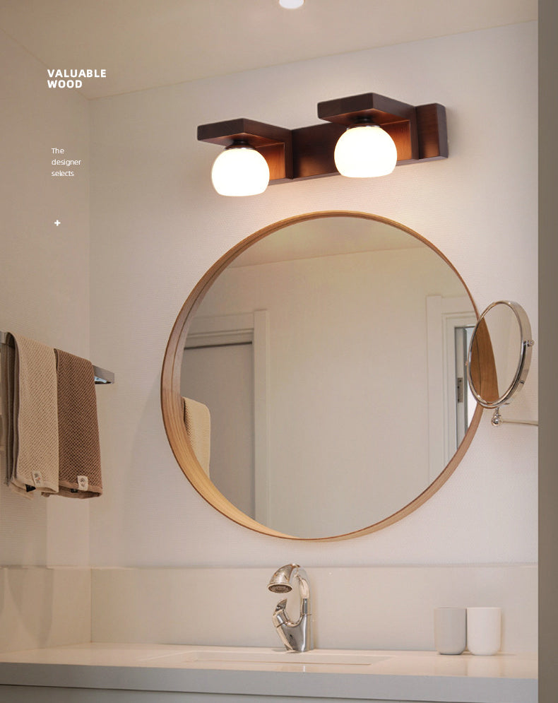 Walnut Brown Mirror Cabinet Wall Sconce Down Lighting Vanity Fixtures for Bathroom