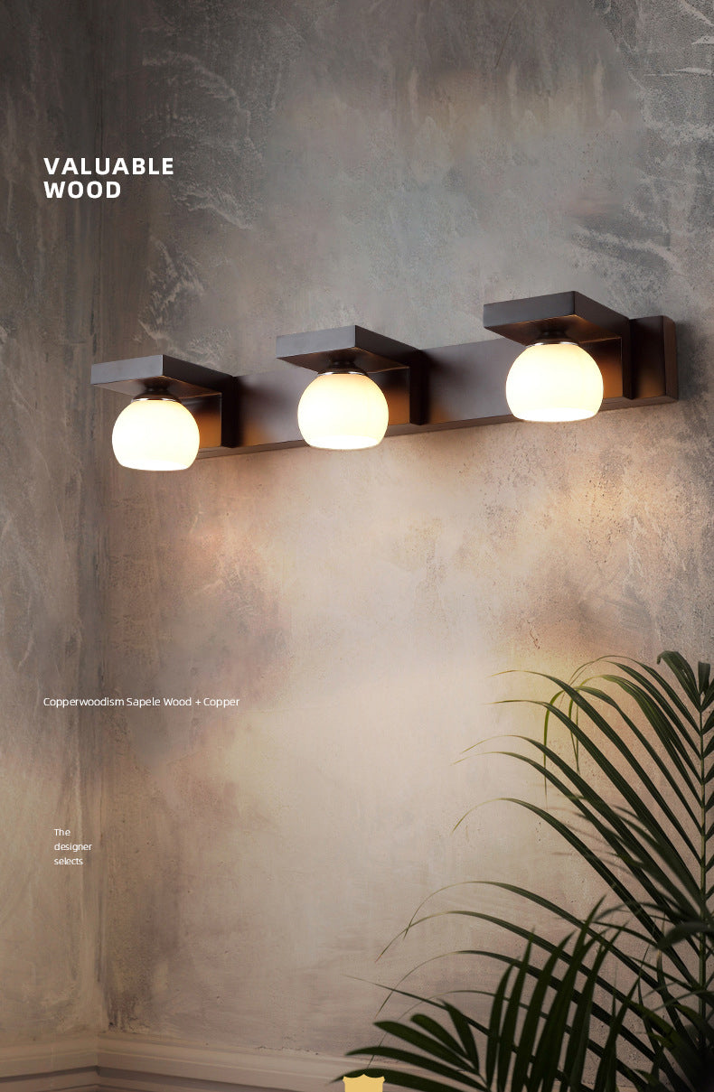 Walnut Brown Mirror Cabinet Wall Sconce Down Lighting Vanity Fixtures for Bathroom