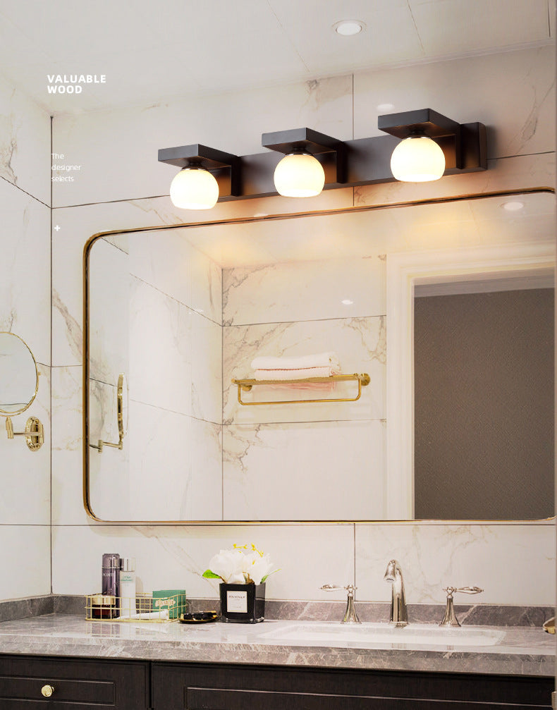 Walnut Brown Mirror Cabinet Wall Sconce Down Lighting Vanity Fixtures for Bathroom