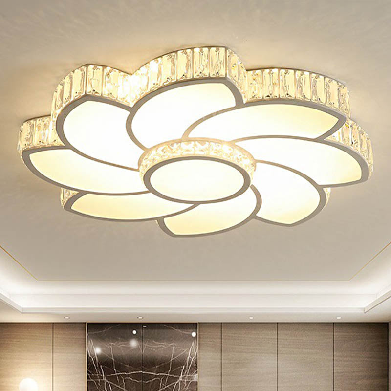 White 23.5"/31.5"/39" W LED Flush Light Contemporary Crystal Floral Ceiling Flush Mount for Bedroom in White/3 Color Light/Remote Control Stepless Dimming