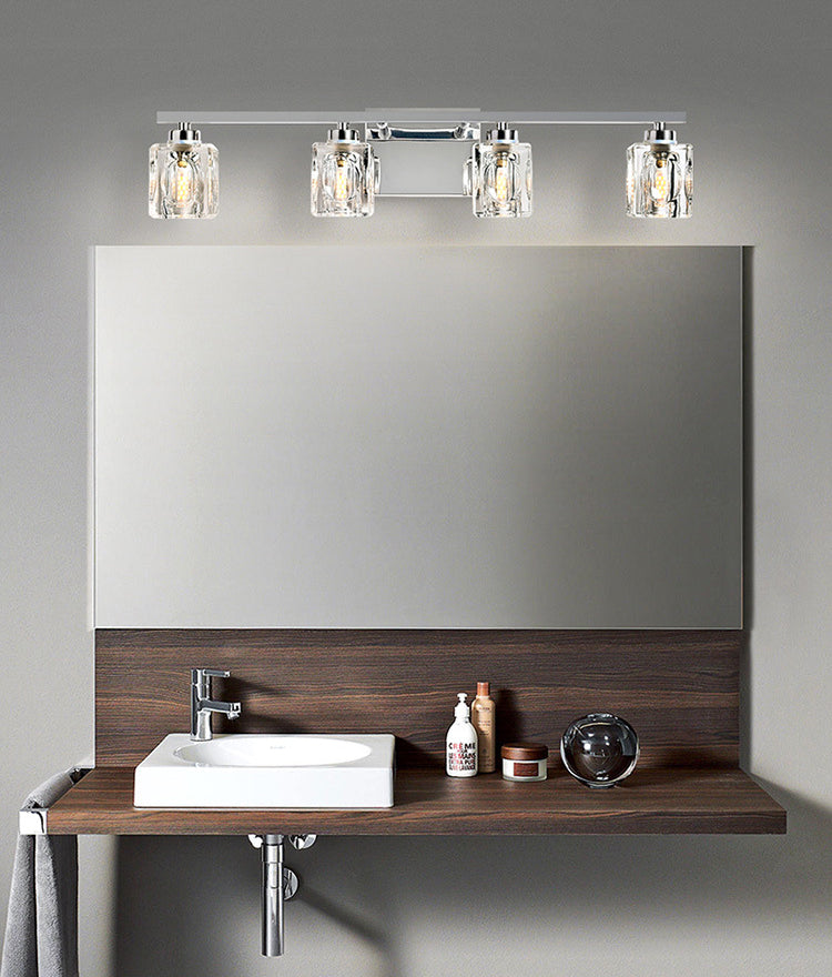 Modern Metal Siding Vanity Sconce 4 Lights Glass Shade Vanity Light for Bathroom