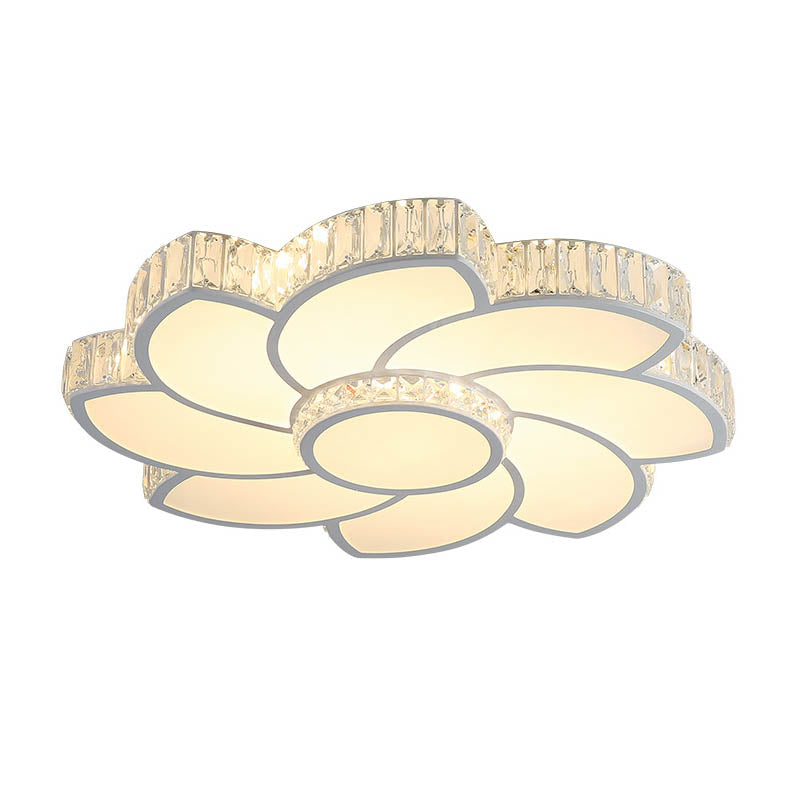 White 23.5"/31.5"/39" W LED Flush Light Contemporary Crystal Floral Ceiling Flush Mount for Bedroom in White/3 Color Light/Remote Control Stepless Dimming