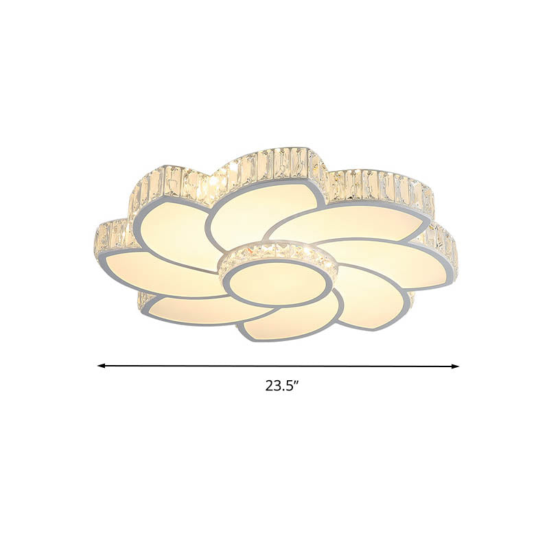 White 23.5"/31.5"/39" W LED Flush Light Contemporary Crystal Floral Ceiling Flush Mount for Bedroom in White/3 Color Light/Remote Control Stepless Dimming