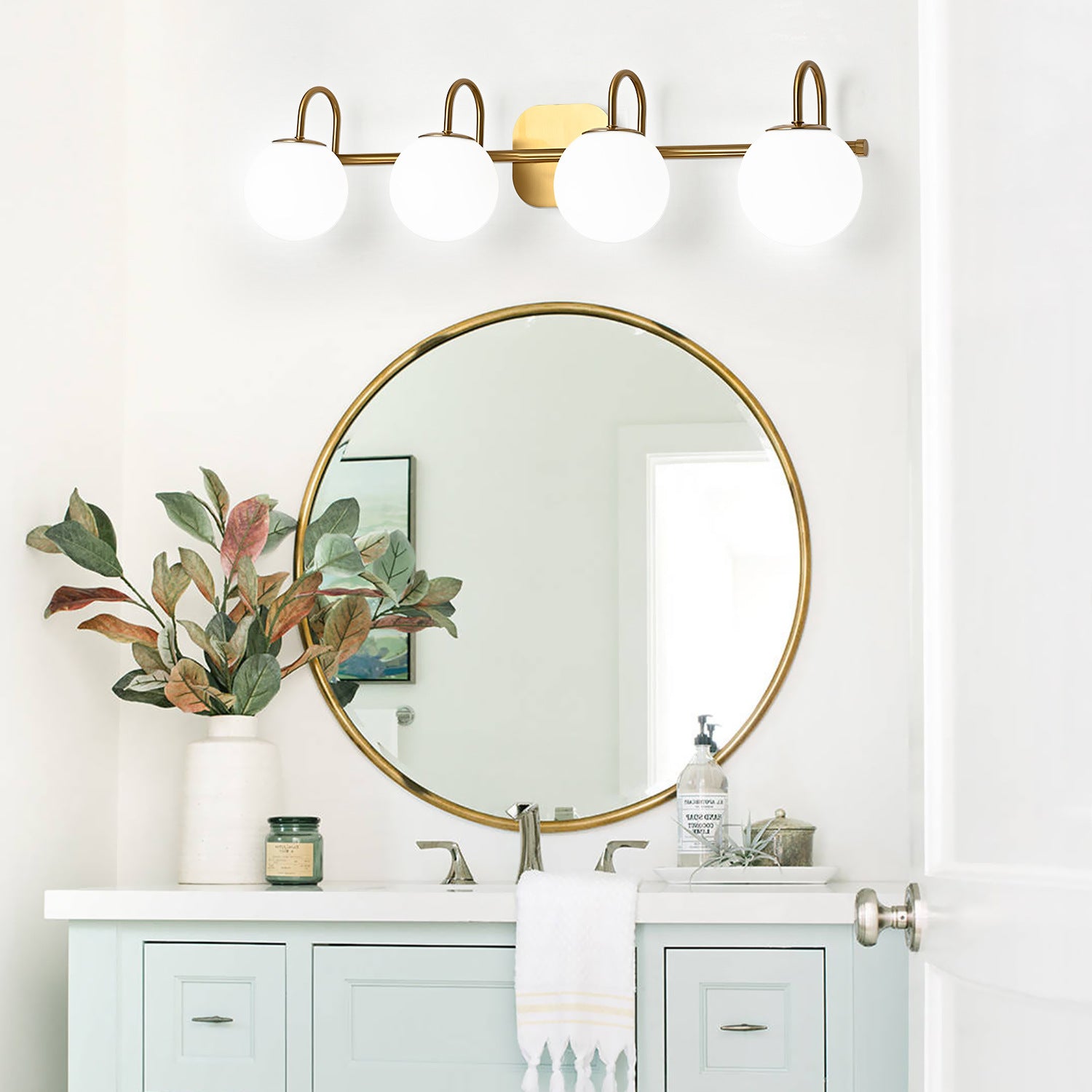 Global Glass Shade Vanity Wall Sconce Metal Armed Vanity Mirror Lights for Bedroom Bathroom