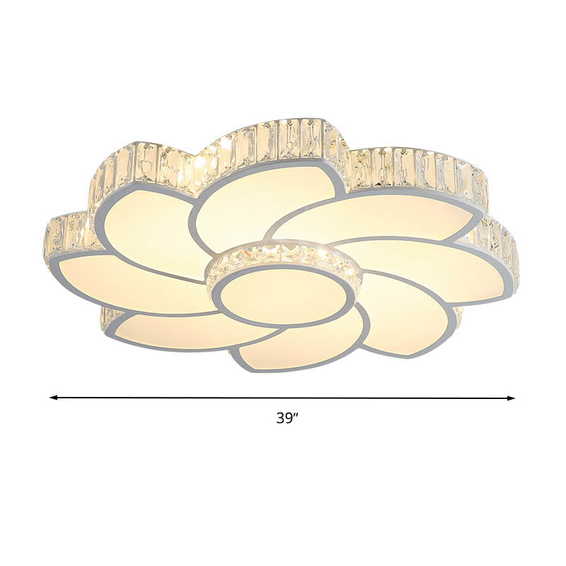 White 23.5"/31.5"/39" W LED Flush Light Contemporary Crystal Floral Ceiling Flush Mount for Bedroom in White/3 Color Light/Remote Control Stepless Dimming