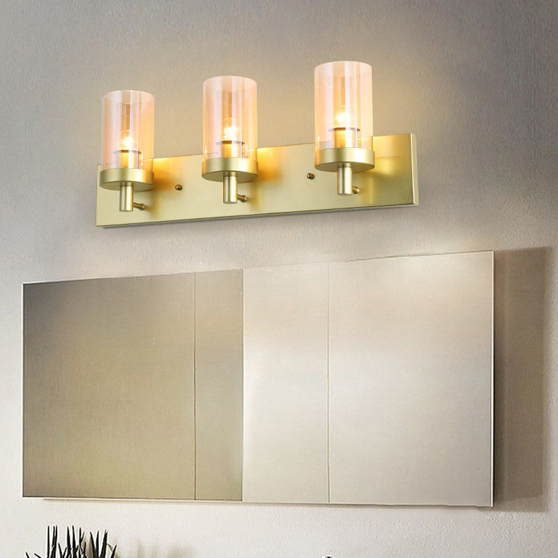 Vintage -Stil Eitelkeitspiegel Lichter 3 Leuchten Wandmontierte Spiegel Frontlampe im Glasschatten