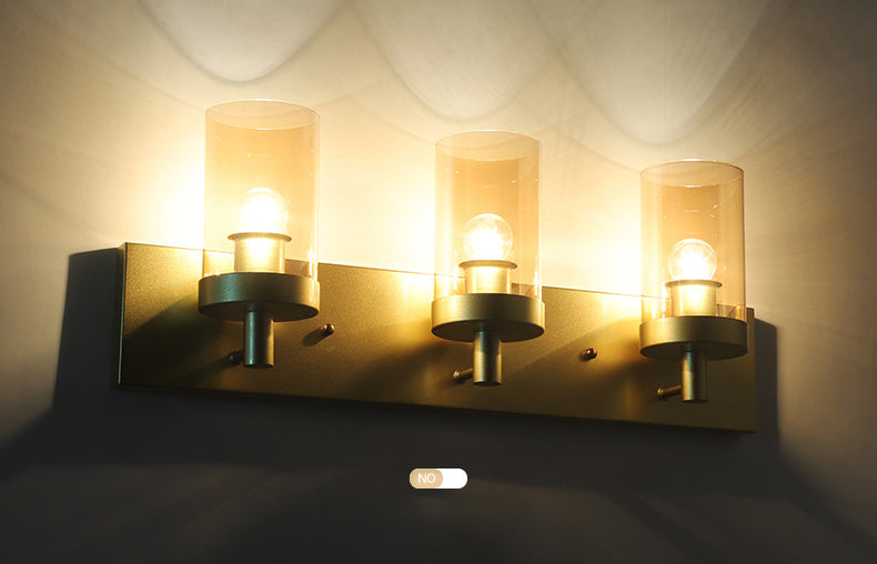 Vintage -Stil Eitelkeitspiegel Lichter 3 Leuchten Wandmontierte Spiegel Frontlampe im Glasschatten