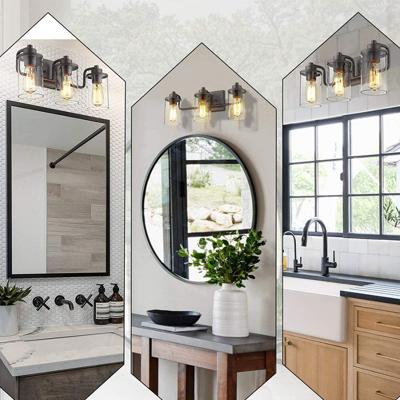 Industrial Style Vanity Light Fixture Transparent Glass Shade Bathroom Vanity Sconce
