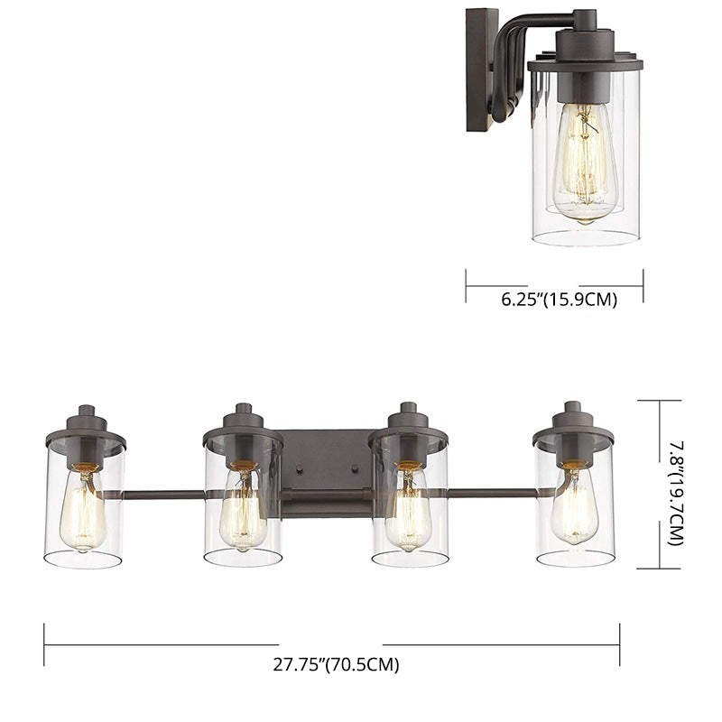 Industrial Style Vanity Light Fixture Transparent Glass Shade Bathroom Vanity Sconce