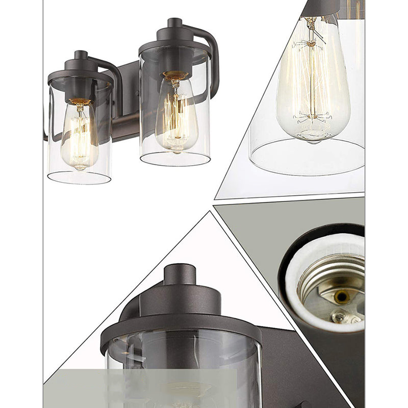Industrial Style Vanity Light Fixture Transparent Glass Shade Bathroom Vanity Sconce