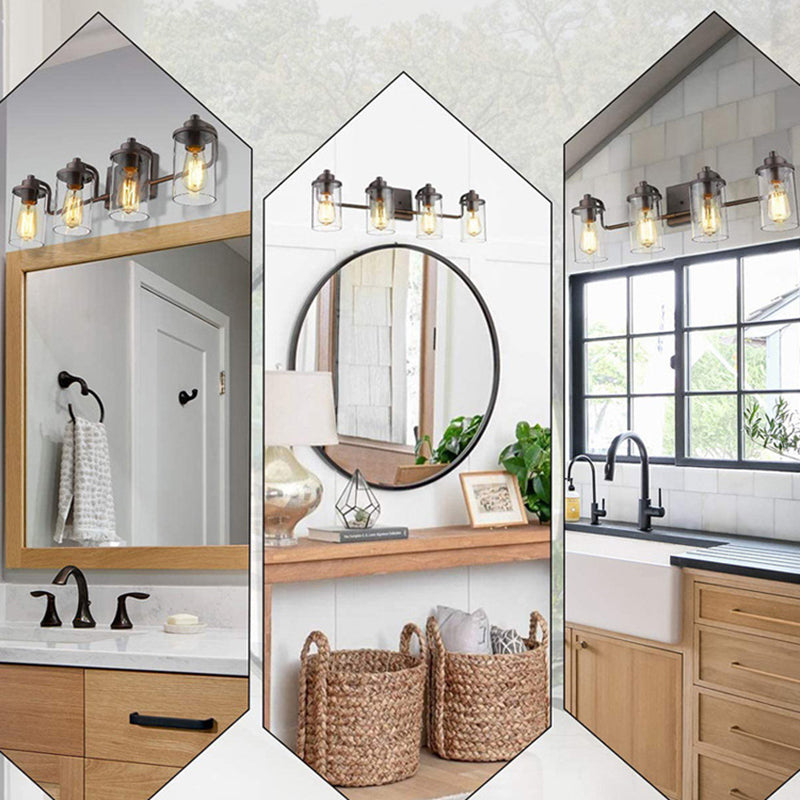 Industrial Style Vanity Light Fixture Transparent Glass Shade Bathroom Vanity Sconce