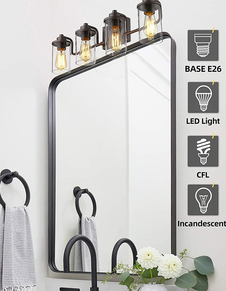 Industrial Style Vanity Light Fixture Transparent Glass Shade Bathroom Vanity Sconce