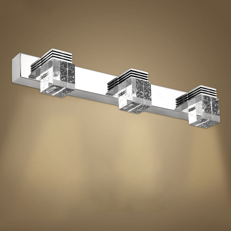 Vanité en acier inoxydable Vanité Sconce Bubble Crystal Block Vanité Lumière Au-dessus du miroir pour la salle de bain