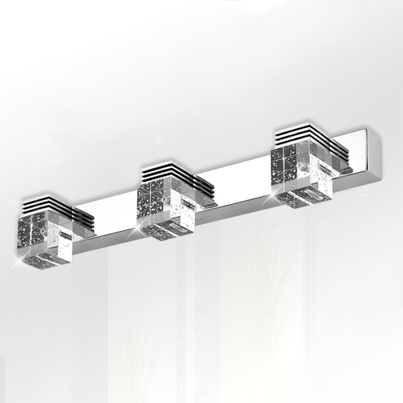 Stainless Steel Siding Vanity Sconce Bubble Crystal Block Vanity Light above Mirror for Bathroom