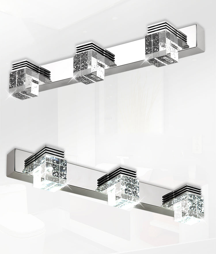 Stainless Steel Siding Vanity Sconce Bubble Crystal Block Vanity Light above Mirror for Bathroom