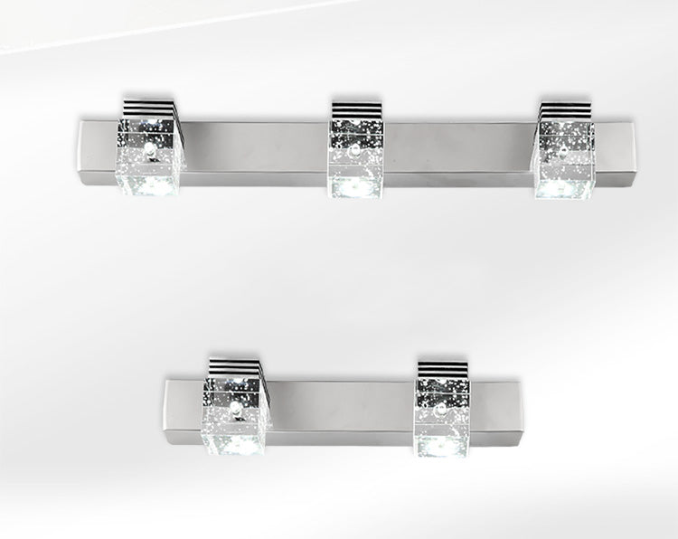 Vanité en acier inoxydable Vanité Sconce Bubble Crystal Block Vanité Lumière Au-dessus du miroir pour la salle de bain