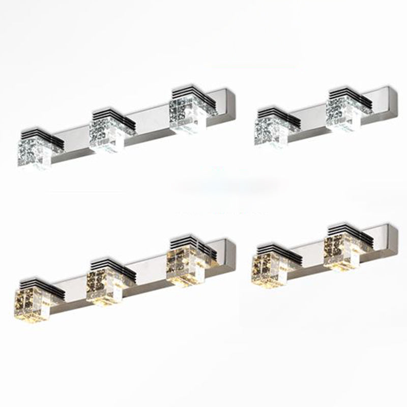 Stainless Steel Siding Vanity Sconce Bubble Crystal Block Vanity Light above Mirror for Bathroom