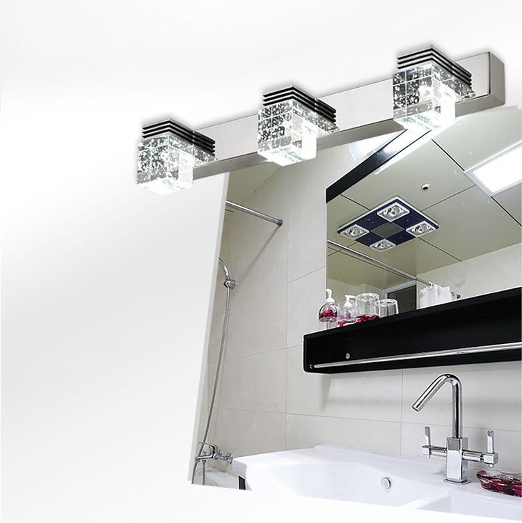 Stainless Steel Siding Vanity Sconce Bubble Crystal Block Vanity Light above Mirror for Bathroom