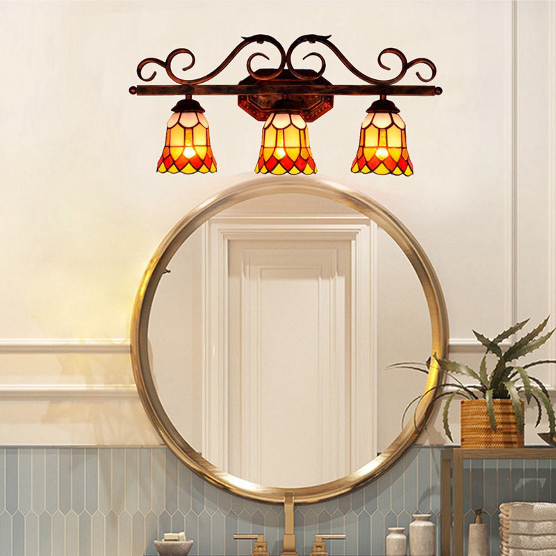 Multicolor Tiffany Wall Vanity Light 3 Heads Up and Down Lighting over Mirror Vanity Lights