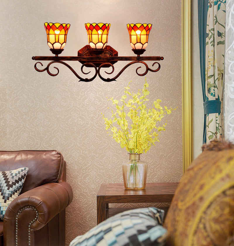 Multicolor Tiffany Wall Vanity Light 3 Heads Up and Down Lighting over Mirror Vanity Lights