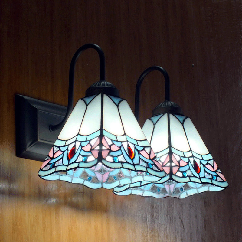 Mediterranean Style Vanity Wall Light Metal Arm Tiffany Vanity Light for Corridor Bathroom